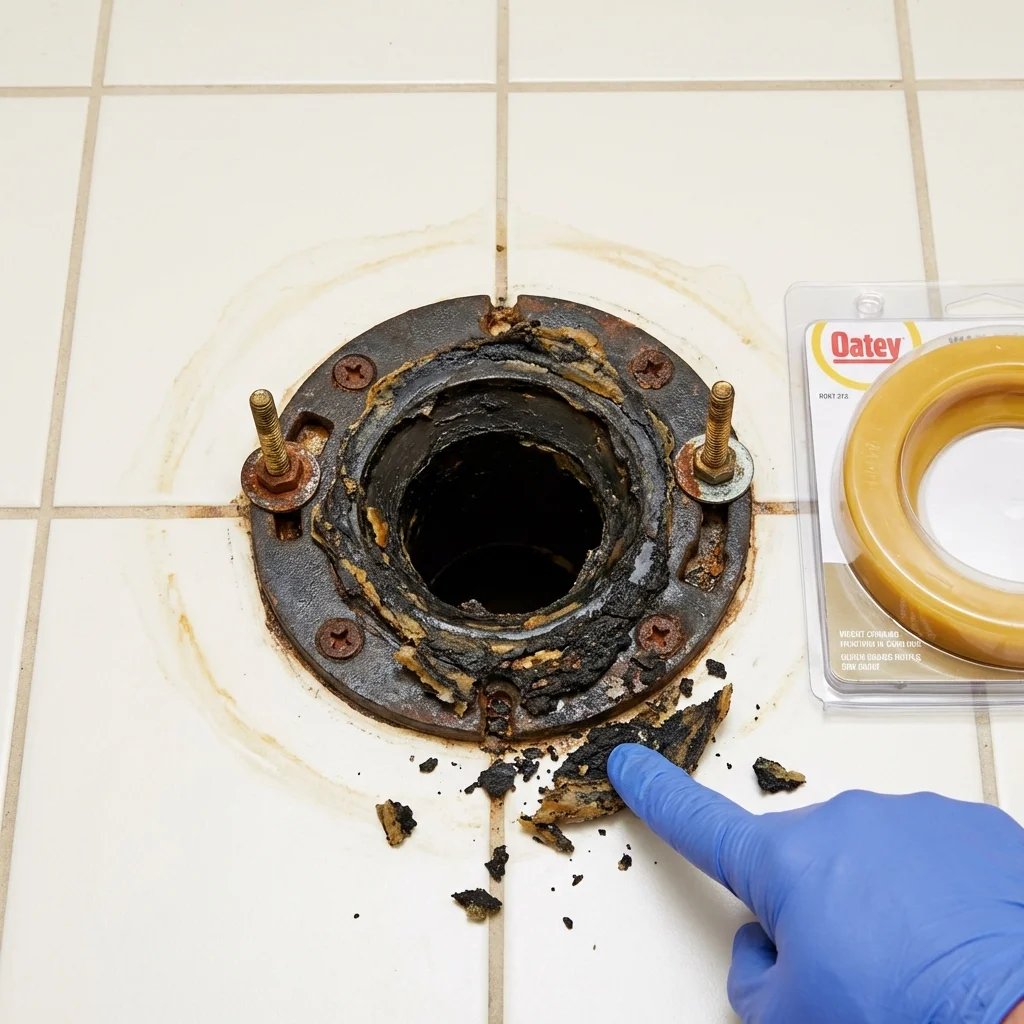 Failed wax ring showing water seepage at the base of a toilet in a Verona, PA home