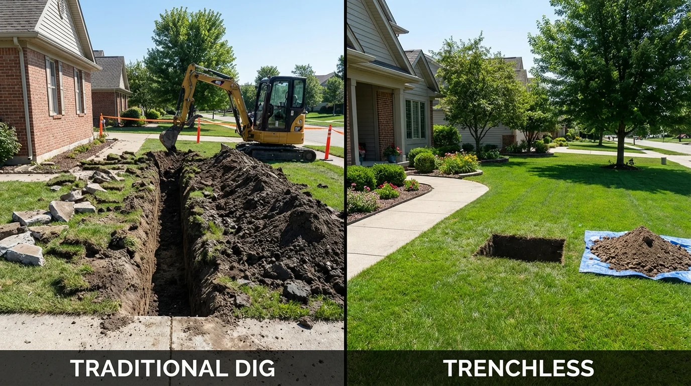 Trenchless sewer repair with minimal yard damage versus traditional excavation in Verona, PA